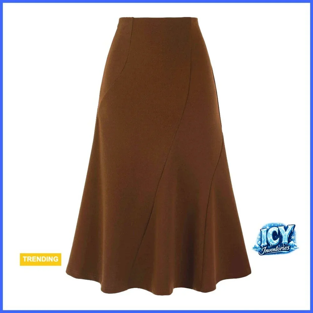 High Waisted Fishtail Midi Skirt Panel Hem Business Casual Workwear